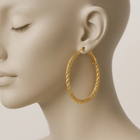 MIXIT Women’s Gold-Tone Twisted Rope Hoop Earrings – 1.5" Hypoallergenic Jewelry - Picture 3 of 11